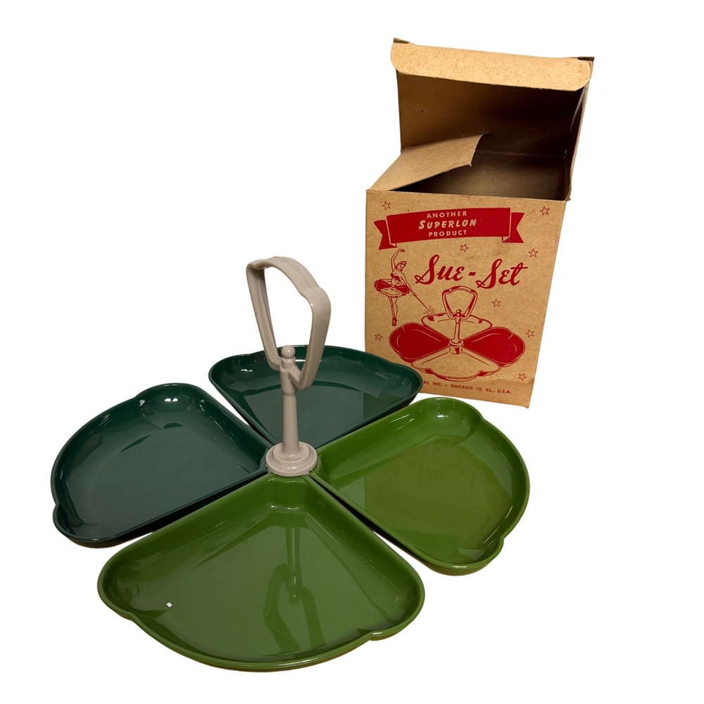 MCM Lazy Susan Relish Tray Melamine Superlon Sue-Set Green‎